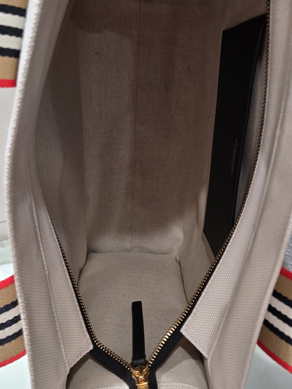 Burberry Canvas Icon Tote in Beige with Black Leather Trim - Picture 5 of 8